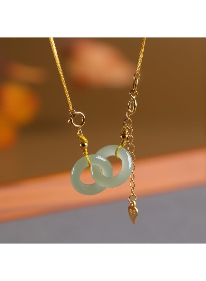 Natural Hetian Jade Interlocking Ring Pendant Necklace - Image 3