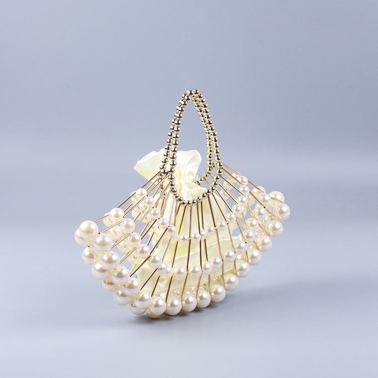 Pearl Hollow Copper Tube Beaded Fan-Shaped Women'S Evening Clutch Handbag Handmade Woven Bag Niche High Quality Handbag - Image 4