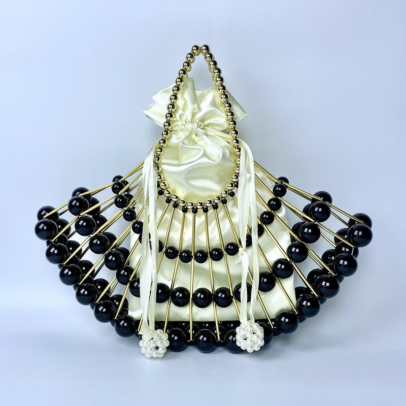 Pearl Hollow Copper Tube Beaded Fan-Shaped Women'S Evening Clutch Handbag Handmade Woven Bag Niche High Quality Handbag - Image 1