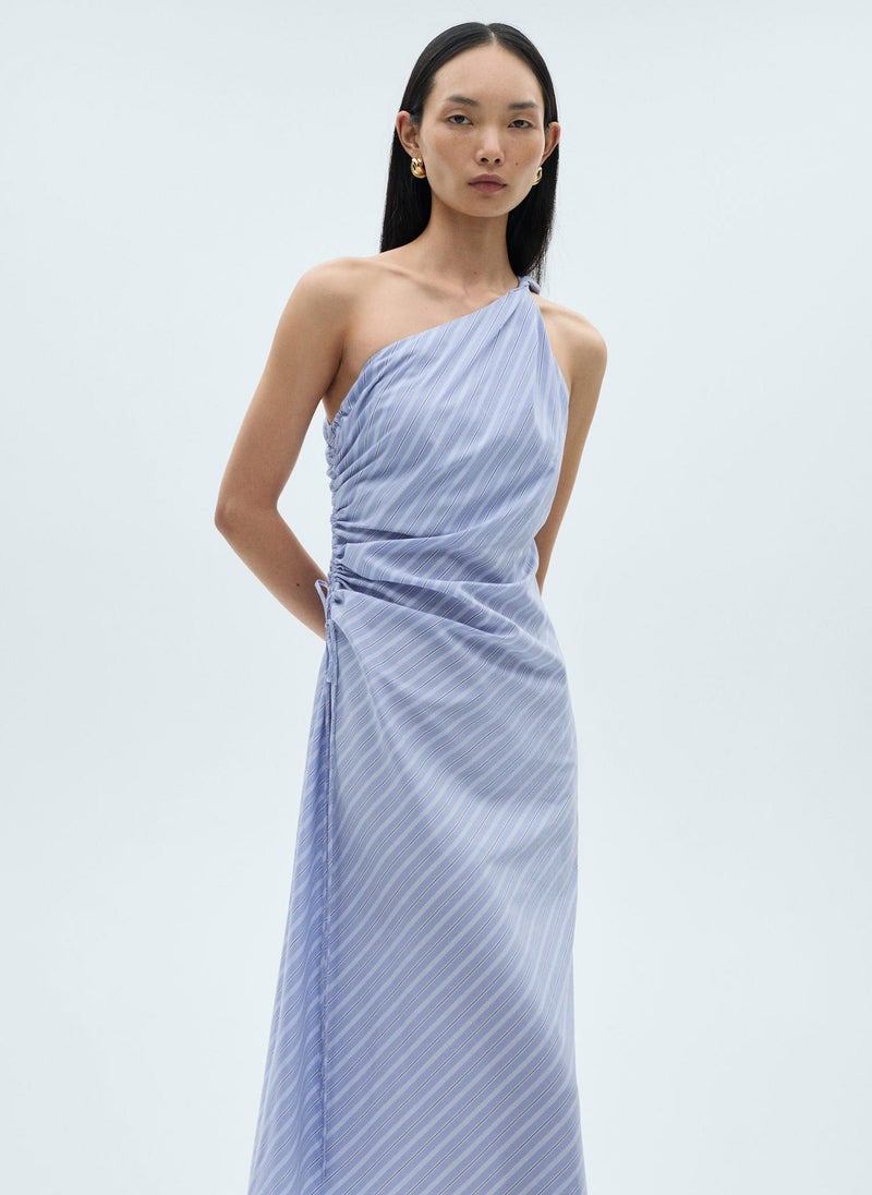 MANGO - Striped Draped Asymmetrical Dress - Image 1