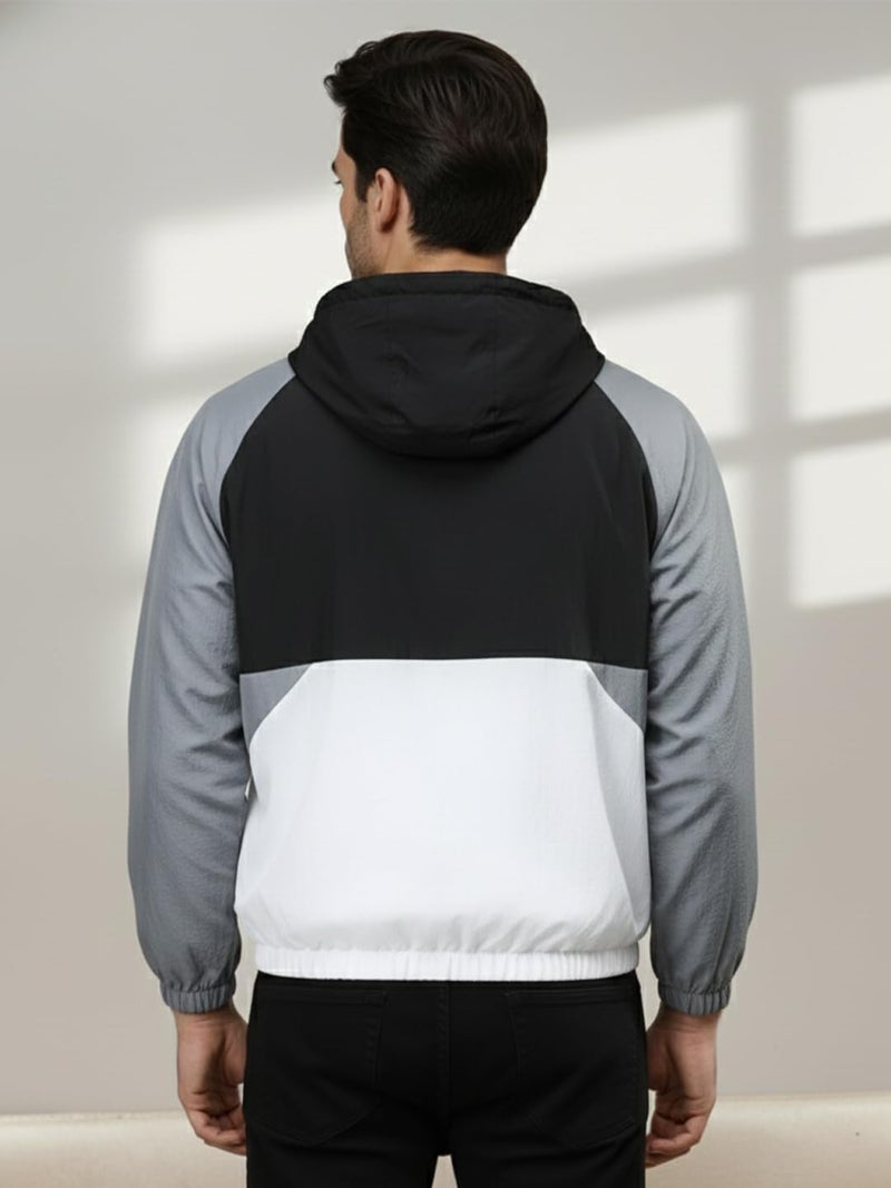 CHKOKKO Mens Stylish Oversized Windcheater Jacket with Zip Closure Lightweight Sportswear for Running Travel Hiking Outdoor and Rainy Season Wear BlackWhiteGREY XXL - Image 3