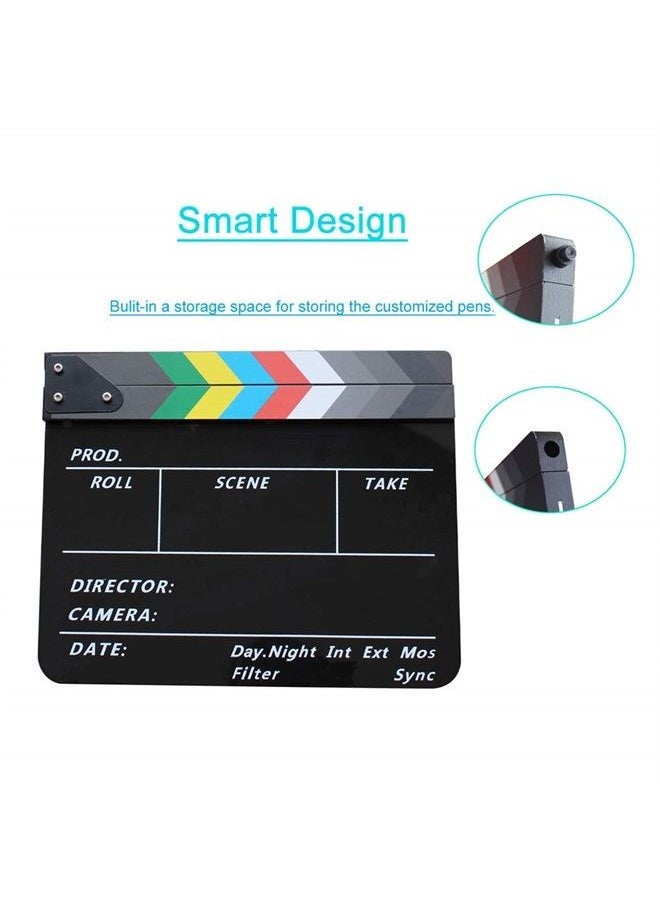 Coolbuy112 Movie Directors Clapboard, Photography Studio Video TV Acrylic Clapper Board Dry Erase Film Slate Cut Action Scene Clapper with a Magnetic Blackboard Eraser and Two Custom Pens, Black  - Image 1
