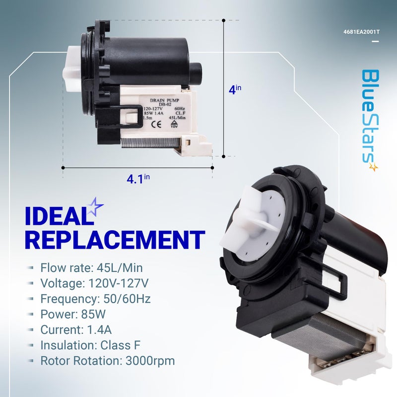 BlueStars LG 4681EA2001T Washer Drain Pump Motor by BlueStars for Kenmore LG Washers - Replacement AP5328388 4681EA1007G for drain pump washing machine wm2101hw wm3270cw wm3431hs wm3770hva wm2075cw  - Image 2