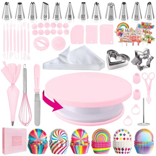 AKHMLEF Cake Decorating Kit,Piping Bags and Tips Set,Cake Decorating Supplies,Frosting Piping Kit,Cake Baking Supplies for Beginners (255PCS) - Image 1
