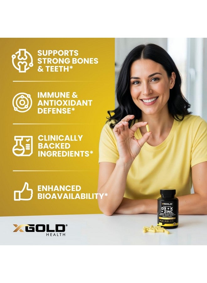 X Gold Health Vitamin D, K2, K1, Zinc, Quercetin, Elderberry, Turmeric, Ginger & Echinacea Whole Food Supplement 8 in 1- D3 5000 IU Plant-Based from Lichen, Vitamin K (K2 MK7, MK4, K1), D3 K2 Vitamins -120 Capsules - Image 4
