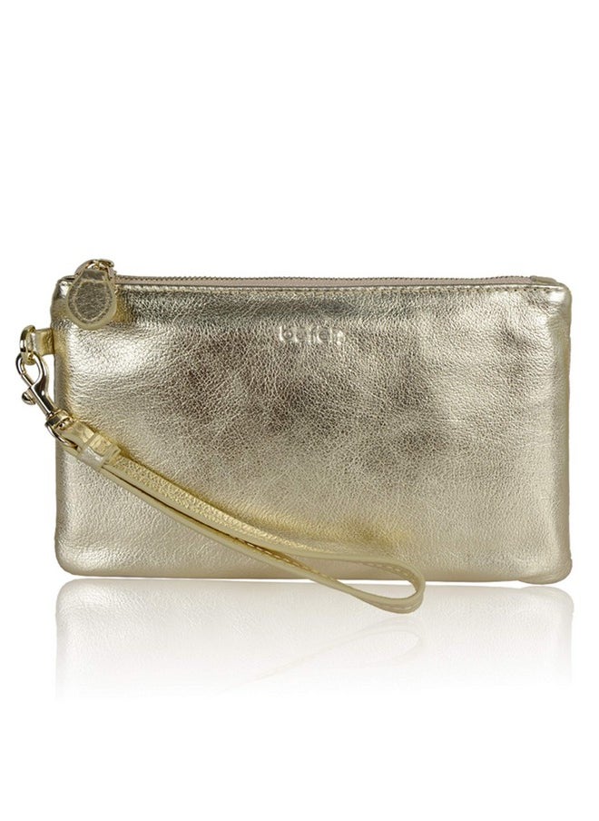 befen Gold Wristlet Clutch Purses For Women Genuine Leather Chic Womens Wallet Evening Handbags With Cell Phone Pocket Metallic Gold  - Image 1
