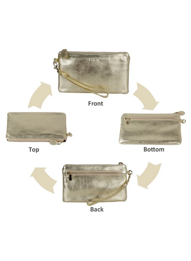 befen Gold Wristlet Clutch Purses For Women Genuine Leather Chic Womens Wallet Evening Handbags With Cell Phone Pocket Metallic Gold  - Image 5
