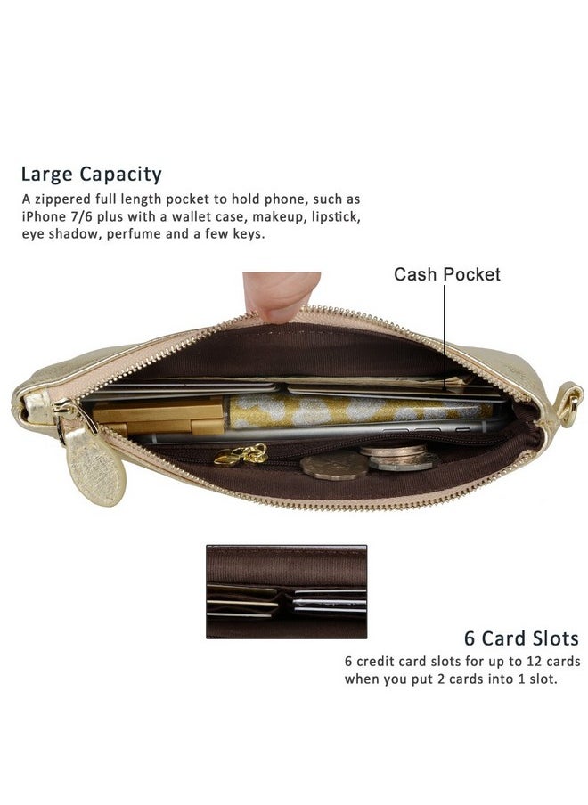 befen Gold Wristlet Clutch Purses For Women Genuine Leather Chic Womens Wallet Evening Handbags With Cell Phone Pocket Metallic Gold  - Image 2
