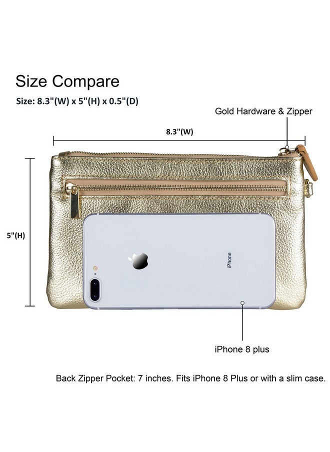 befen Gold Wristlet Clutch Purses For Women Genuine Leather Chic Womens Wallet Evening Handbags With Cell Phone Pocket Metallic Gold  - Image 3