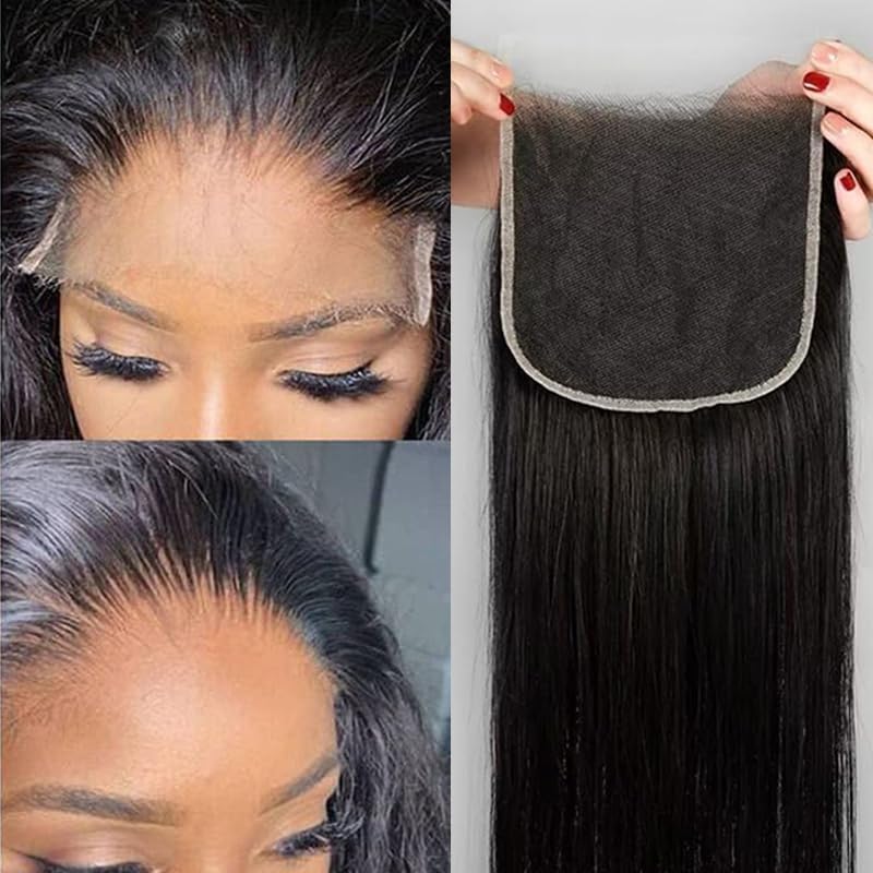 KRN 5x5 HD Lace Closure, 0.1mm Ultra-thin Invisible HD Lace Closure Tiny Single Knot Pre-Plucked with Baby Hair 12A Grade Brazilian Virgin Straight Human Hair 12 Inch - Image 1