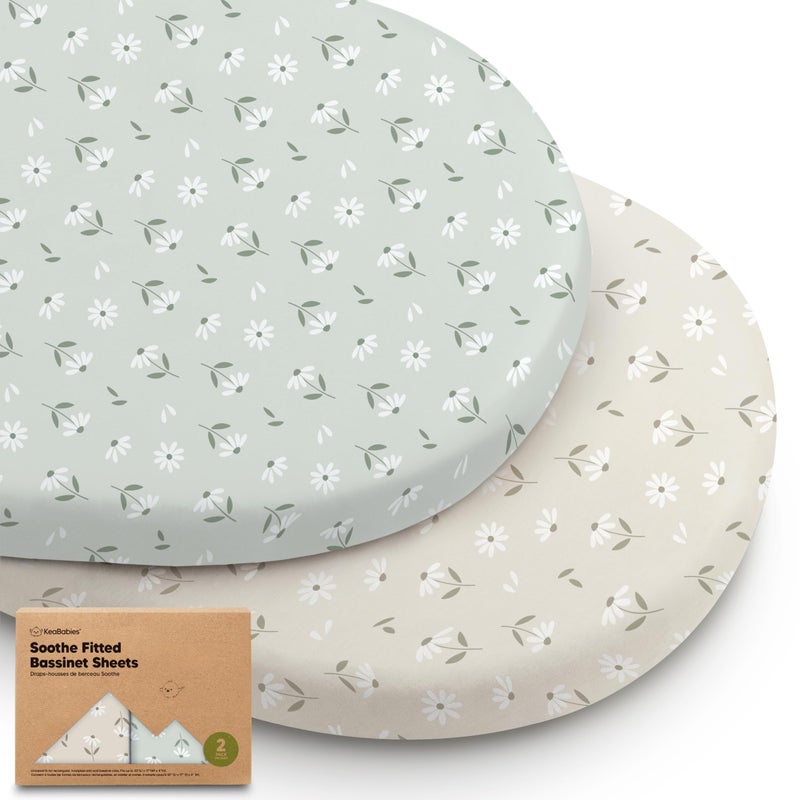 KeaBabies 2-Pack Organic Bassinet Sheets for Girls, Boys - 100% Cotton Bassinet Mattress Sheets Compatible with Halo Bassinest Swivel Sleeper, Graco, Baby Delight, Chicco, Fitted Bassinet Sheets (Daisies) - Image 1
