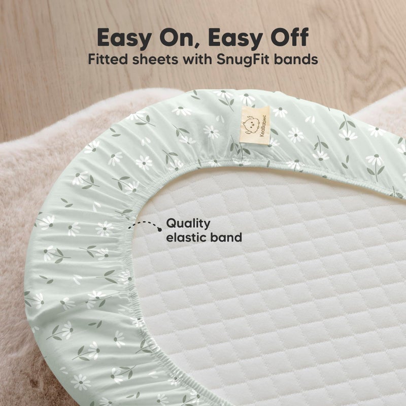 KeaBabies 2-Pack Organic Bassinet Sheets for Girls, Boys - 100% Cotton Bassinet Mattress Sheets Compatible with Halo Bassinest Swivel Sleeper, Graco, Baby Delight, Chicco, Fitted Bassinet Sheets (Daisies) - Image 5