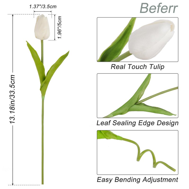 Beferr White Tulips Artificial Flowers 18Pcs Faux Silk Tulip Real Touch Tulip Fake Flowers Bouquets Arrangements for Mother's Day Easter Spring Flowers Gifts Home Table Decor - Image 2
