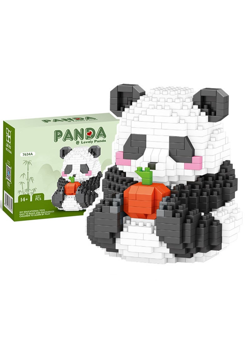 Children's Educational Assembly Toys Miniature Small Particle Building Blocks Panda Flower Self-assembly Model(Panda Eating Apple 527Pcs) - Image 1