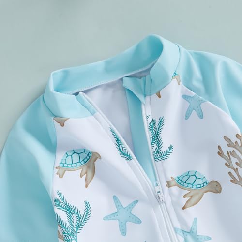 ZyHwShine Toddler Infant Baby Boy Swimsuit Newborn Rash Guard Baby Boys Girls One Piece Zipper Bathing Suit Swimwear with Hat (a-Ivory, 6-12 Months) - Image 2