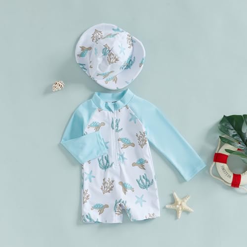 ZyHwShine Toddler Infant Baby Boy Swimsuit Newborn Rash Guard Baby Boys Girls One Piece Zipper Bathing Suit Swimwear with Hat (a-Ivory, 6-12 Months) - Image 4