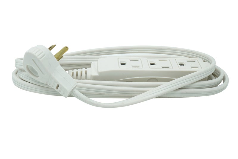 Woods SlimLine Indoor Flat Extension Cord, 8 Ft, 16 Gauge Right Angle Plug, 3 Polarized Outlets, 125 Volts, White, 2241 - Image 1