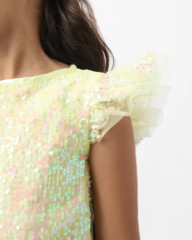 Nautinati Sequin Ruffle Hem Dress