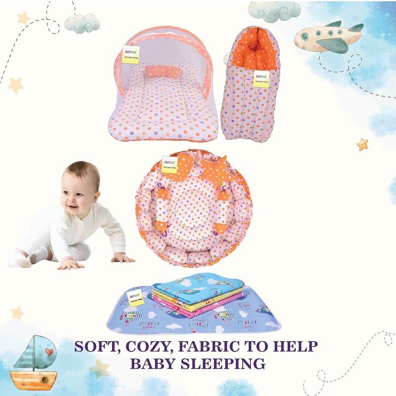 Kwitchy Baby Bed New Born Baby Bedding Set Sleeping Bag Mattress Carry Bags Nest Bed Nappy Changing Sheets Net Bed Combo Set Gift Pack Essentials 06 Months Orange - Image 2