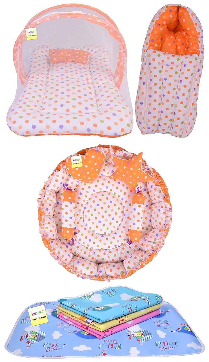 Kwitchy Baby Bed New Born Baby Bedding Set Sleeping Bag Mattress Carry Bags Nest Bed Nappy Changing Sheets Net Bed Combo Set Gift Pack Essentials 06 Months Orange - Image 1