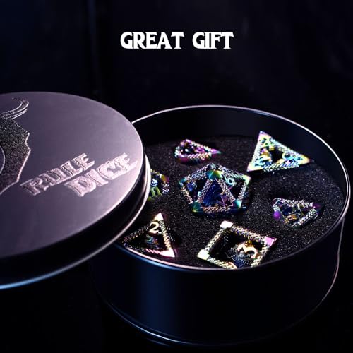RULE DICE 7pcs Captive Magic Dragon Metal D D Dice Set Unique Design Fantastical Hollow Polyhedral DND Metal Dice Suitable for Role Playing Games Dungeons and Dragons DD Dice Set Rainbow - Image 4