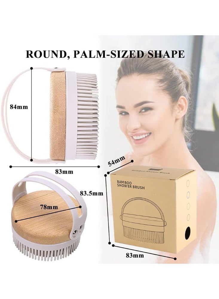 Meetion Bamboo Wood Silicone Shower Body Brush,SPA Massage Skin Care Tool Back Washer Cleansing Brush for Women Flawless Skin,Cellulite Treatment, Lymphatic Drainage (Off-white) - Image 5