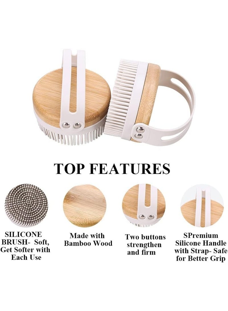 Meetion Bamboo Wood Silicone Shower Body Brush,SPA Massage Skin Care Tool Back Washer Cleansing Brush for Women Flawless Skin,Cellulite Treatment, Lymphatic Drainage (Off-white) - Image 4