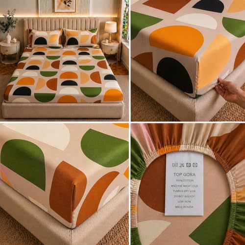 Castiqa Elastic Fitted Supersoft Premium Brushed Cotton 200TC Double Bedsheets King Size 78x72 Inch with 2 Pillow Covers (Fits Upto Mattress of 10 Inches) (Orange) - Image 4