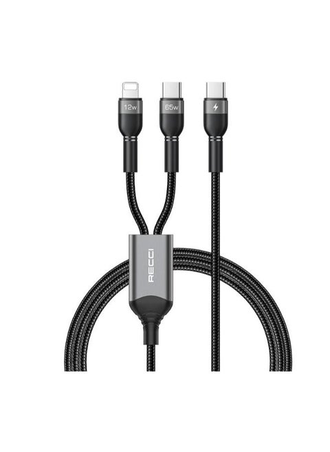 كابل Recci RTC-T16 2 في 1 للشحن السريع بتقنية PD، بقوة 65 واط، من Lightning إلى Type-C، بطول 1.2 متر