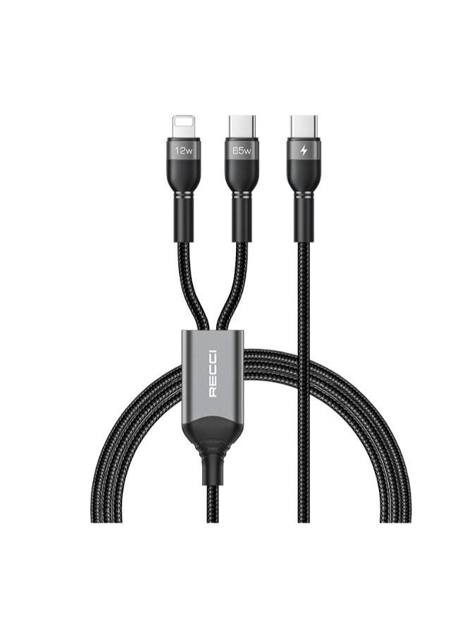 ريتشي - كابل Recci RTC-T16 2 في 1 للشحن السريع بتقنية PD، بقوة 65 واط، من Lightning إلى Type-C، بطول 1.2 متر - Image 1