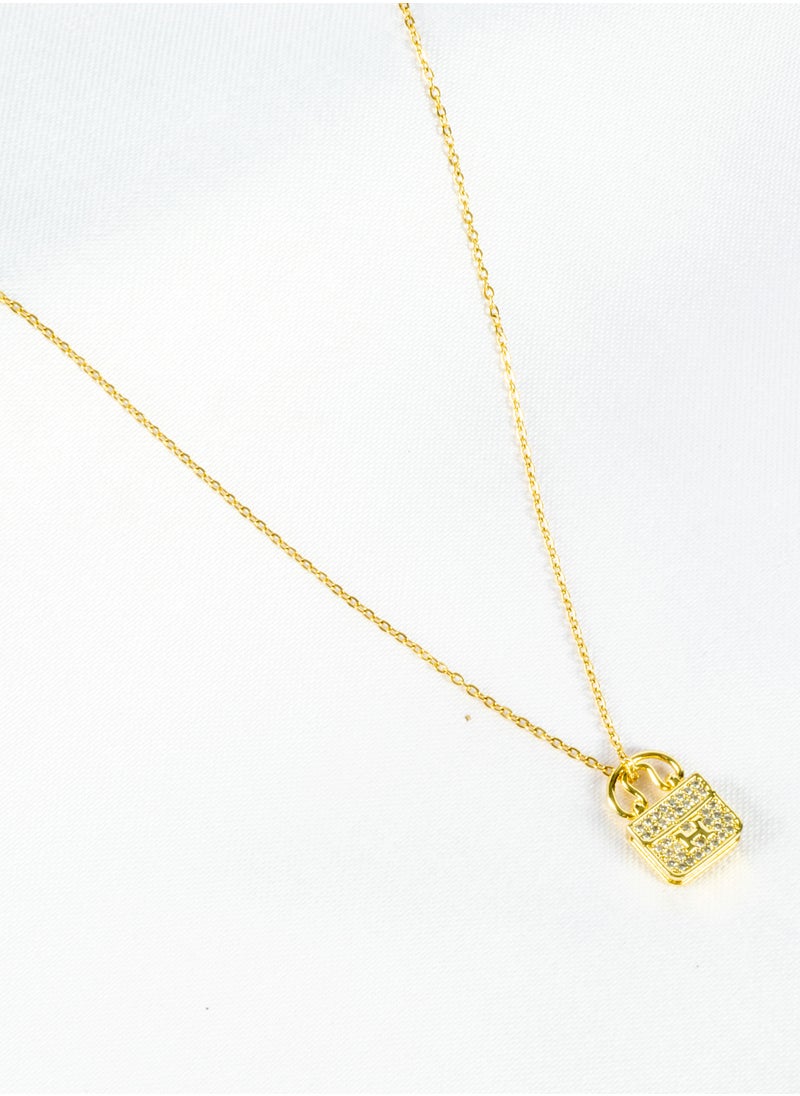 The Black Pearl Accessories - Stainless Steel Necklace Gold with a Zirconic Bag Pendant - Image 1