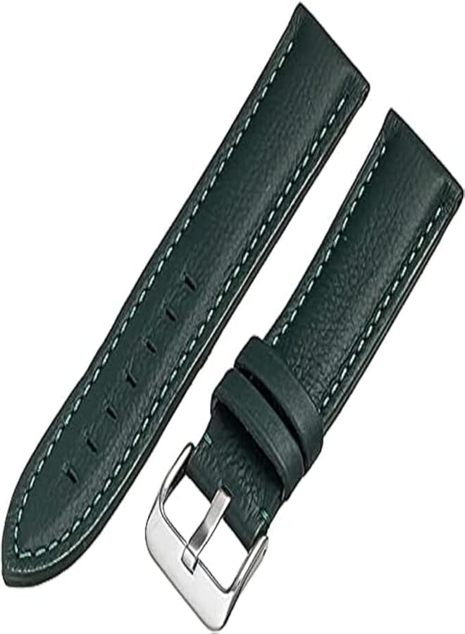 Bikson Smooth Leather Band with Buckle for Galaxy 46mm, Huawei GT2, Gear S3 Frontier, Classic, Honor Magic 2, Fossil - 22mm - Emerald Dark Green