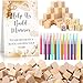 Dinifee 125 Pcs Baby Shower Decorate a Block Game Set Includes Help Us Build Memories Sign 100 DIY Blank Wooden Block 24 Paint Marker Prize for Wedding Baby Shower GameBrown Bear - Image 2