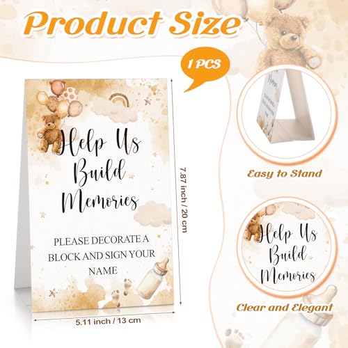 Dinifee 125 Pcs Baby Shower Decorate a Block Game Set Includes Help Us Build Memories Sign 100 DIY Blank Wooden Block 24 Paint Marker Prize for Wedding Baby Shower GameBrown Bear - Image 5