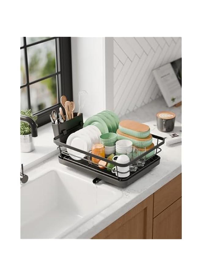 Kitsure Dish Drying Rack- Space-Saving Dish Rack, Dish Racks for Kitchen Counter, Stainless Steel Kitchen Drying Rack with a Cutlery Holder, 12''W x 15''L, Black - Image 3