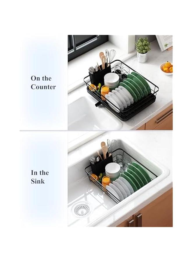Kitsure Dish Drying Rack- Space-Saving Dish Rack, Dish Racks for Kitchen Counter, Stainless Steel Kitchen Drying Rack with a Cutlery Holder, 12''W x 15''L, Black - Image 4