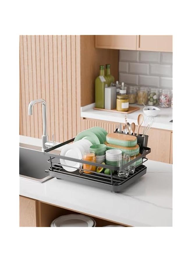 Kitsure Dish Drying Rack- Space-Saving Dish Rack, Dish Racks for Kitchen Counter, Stainless Steel Kitchen Drying Rack with a Cutlery Holder, 12''W x 15''L, Black - Image 2
