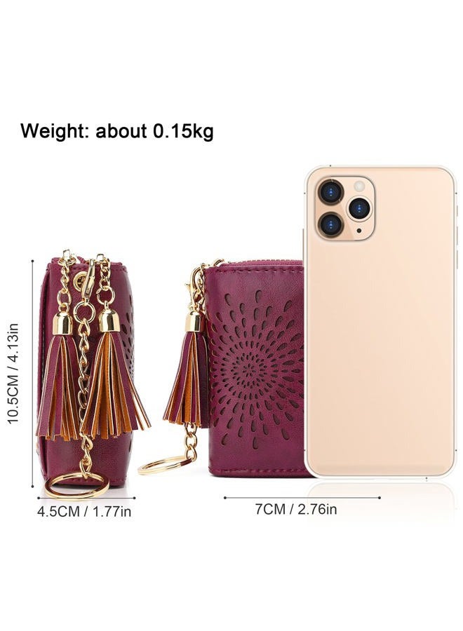APHISON RFID Credit Card Holder Double Zipper Card Case Small Wallets for Women Leather Multifunctional Holders Sunflower style Ladies Girls/Gift Box 1942-2 PURPLISH-RED - Image 5