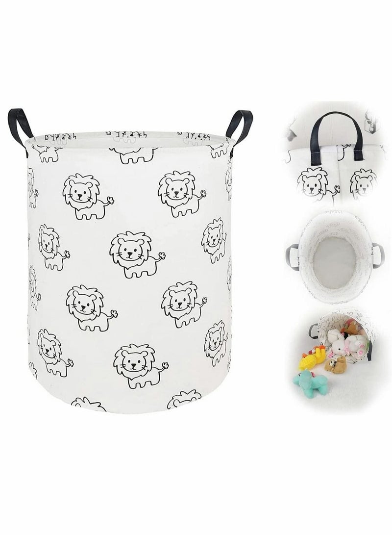Dirty Clothes Hamper, Large Sized Round Storage Basket, Waterproof Coating Organizer Laundry Hamper, Bedroom Kitchen Organization Collapsible Storage Basket for Nursery Clothes Toys ( Lion ) - Image 1