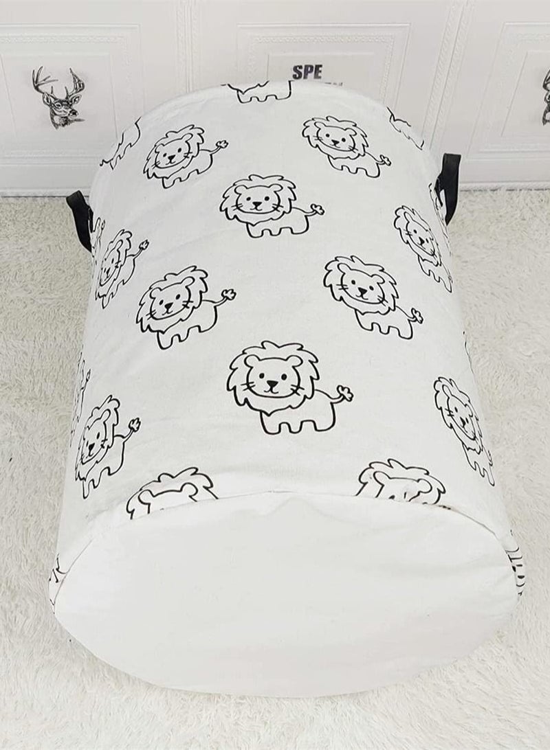 Dirty Clothes Hamper, Large Sized Round Storage Basket, Waterproof Coating Organizer Laundry Hamper, Bedroom Kitchen Organization Collapsible Storage Basket for Nursery Clothes Toys ( Lion ) - Image 2
