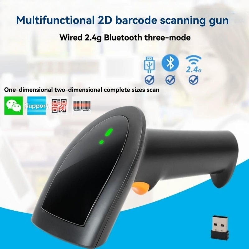 Wireless Scanner: Black, 300 Scans Per Second, 32-bit CPU, Triple-mode Connectivity (2.4G, Wired, Bluetooth) - Foldable Hands-Free Stand, 100000 Offline Storage, 1M Drop Resistant Barcode Reader for R - Image 5