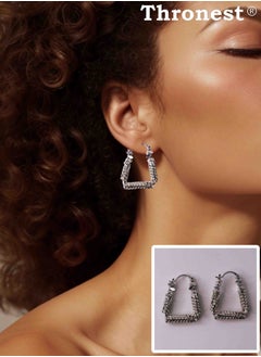 Thronest 925 Silver Crystal Earrings, Square Earrings ，Fashionable and generous，Suitable for daily life, attending parties, weddings  - Image 1