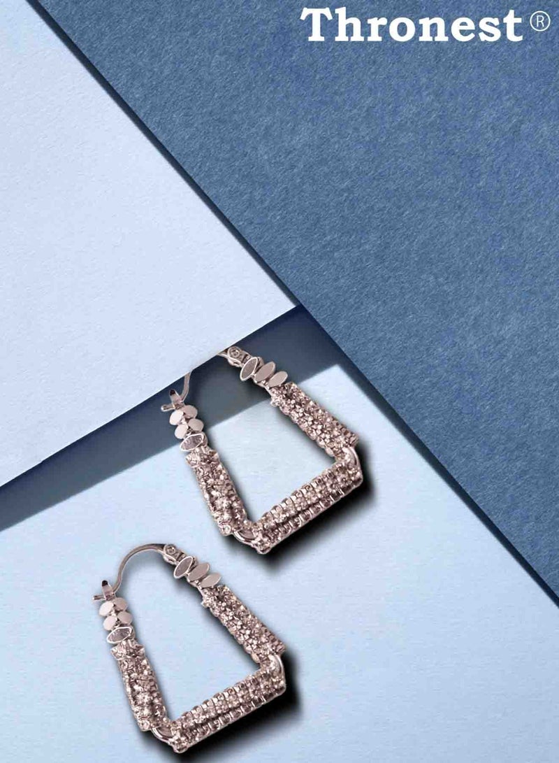 عرش أقراط من الكريستال الفضي عيار 925، أقراط مربعة ， عصرية وسخية ， مناسبة للحياة اليومية وحضور الحفلات والأعراس - Image 2