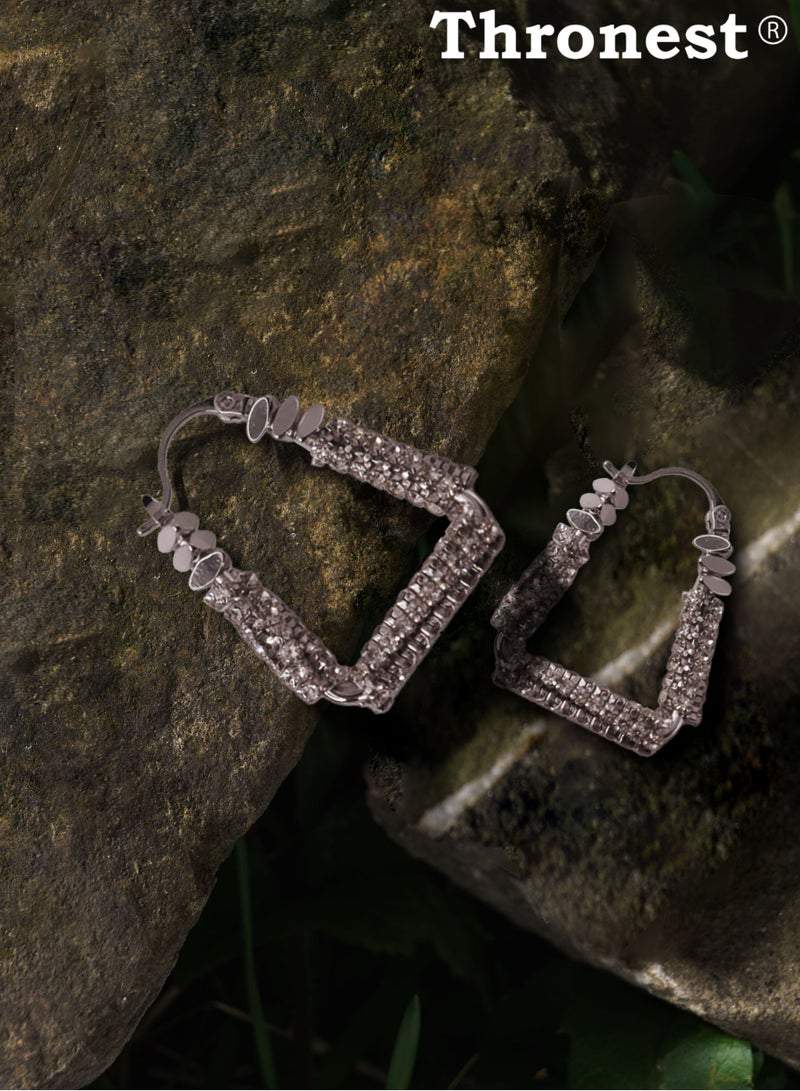 عرش أقراط من الكريستال الفضي عيار 925، أقراط مربعة ， عصرية وسخية ， مناسبة للحياة اليومية وحضور الحفلات والأعراس - Image 5