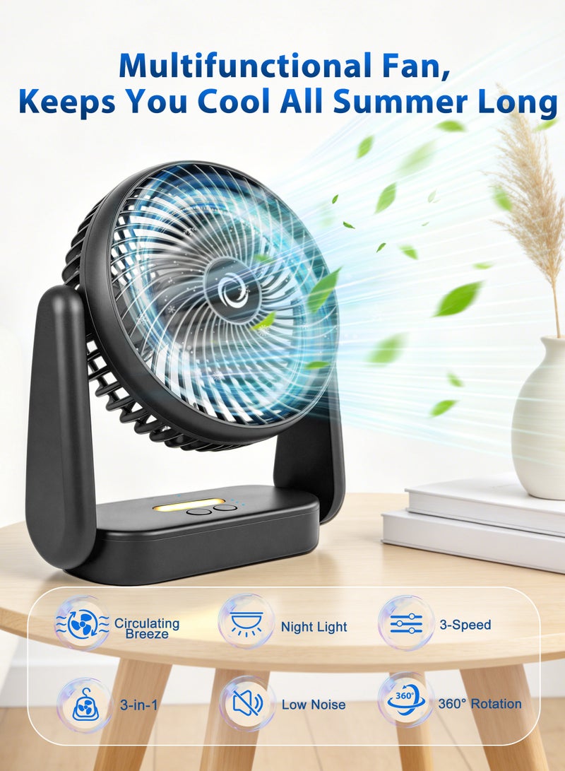 Necomi 3-in-1 Desktop Fan, Desk Fan with Night Light, Hanging & Wall-Mountable, Quiet USB Rechargeable Fan, 3 Speed Adjustable for Bedroom Home Office Dorm - Image 2