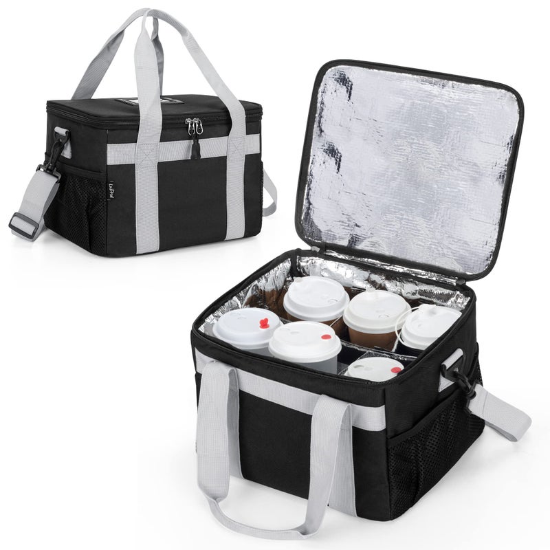 LoDrid LoDrid Reusable 6 Cups Drink Carrier for Delivery with 2 Handles Insulated Cup Holder Caddy with Removable Dividers and Shoulder Strap Portable Drink Tote for Take Out Outdoors Travel Black 