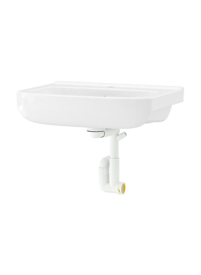 erorex Wash-basin with water trap, white, 54x40 cm - Image 1