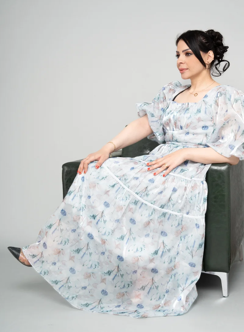 IKKXA Puff Sleeves Floral Dress