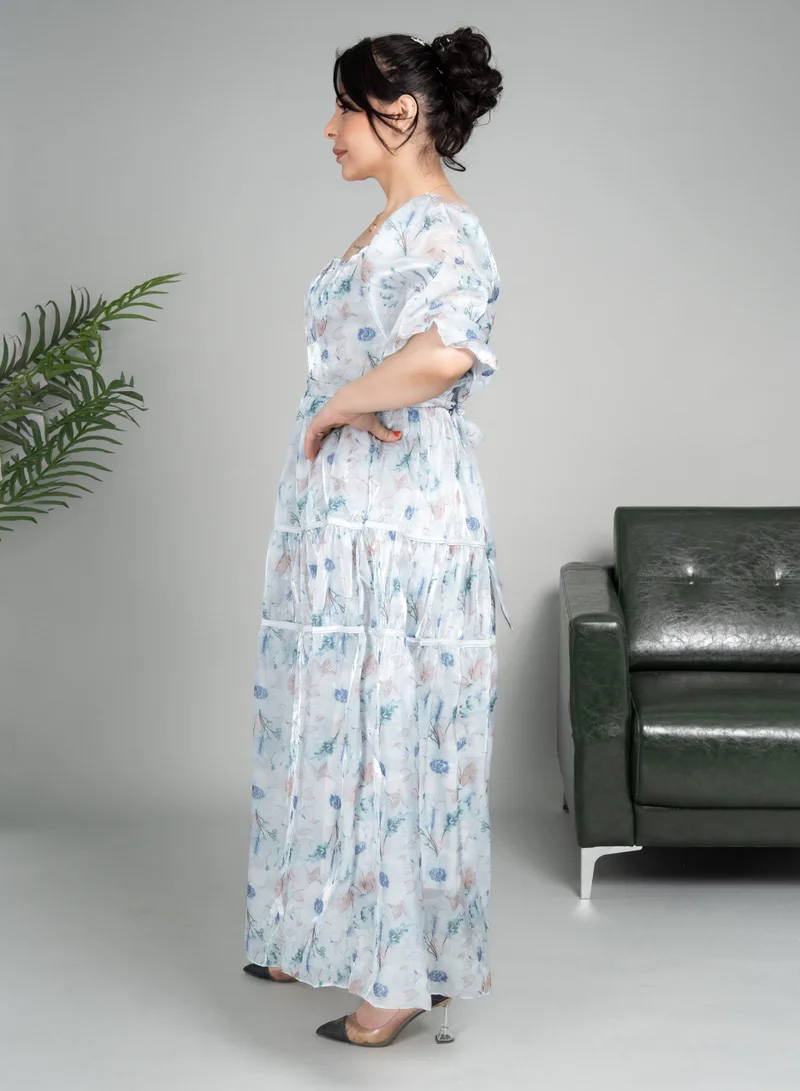 IKKXA Puff Sleeves Floral Dress