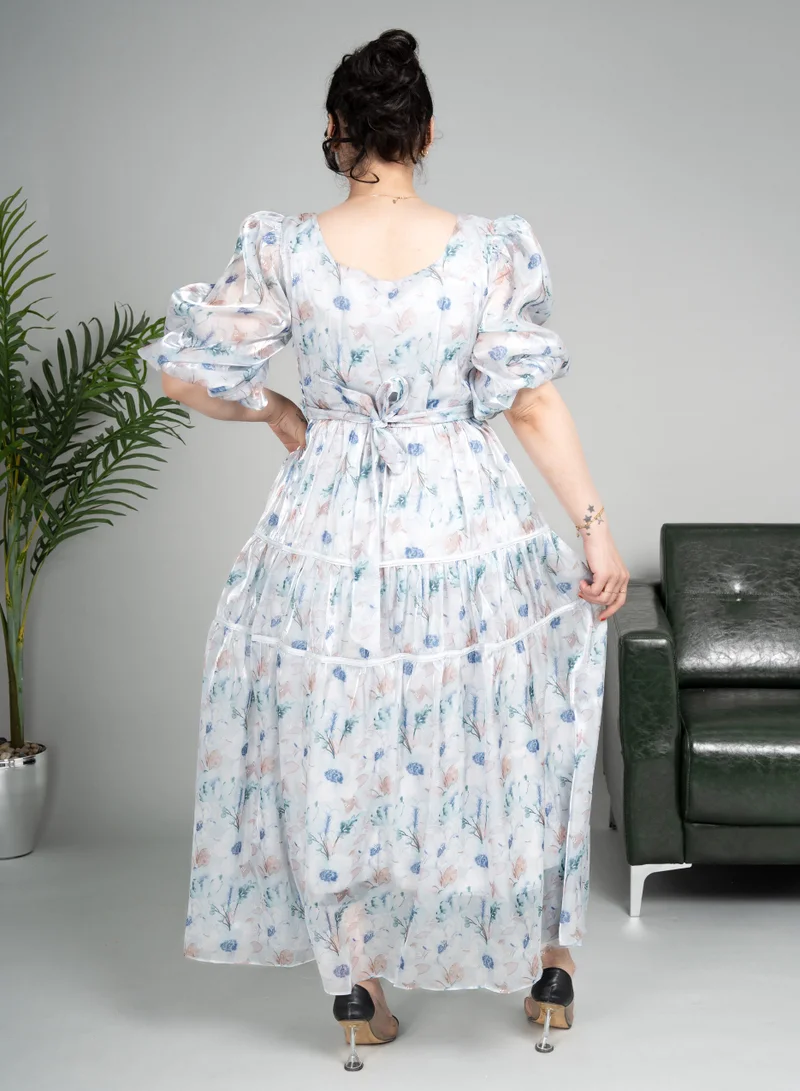 IKKXA Puff Sleeves Floral Dress